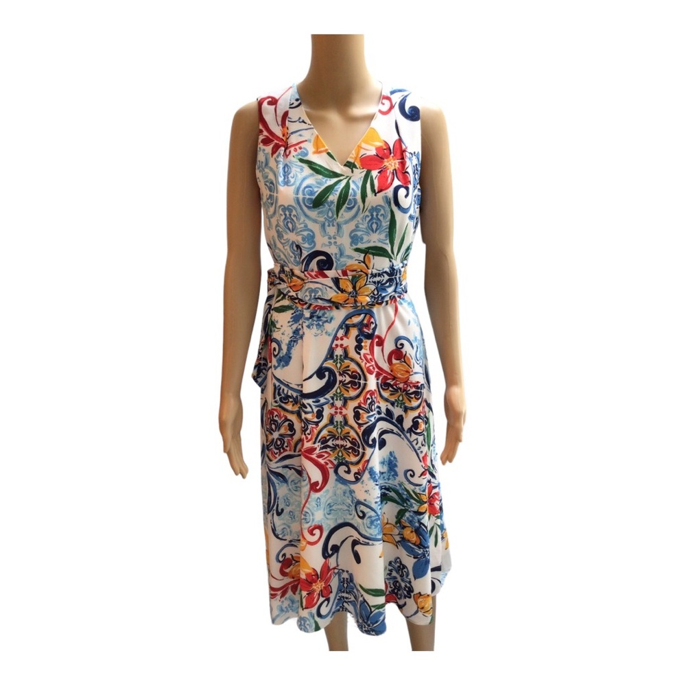NWT Tahari Amalfi Tile Print Midi Sleeveless Dress in 4P